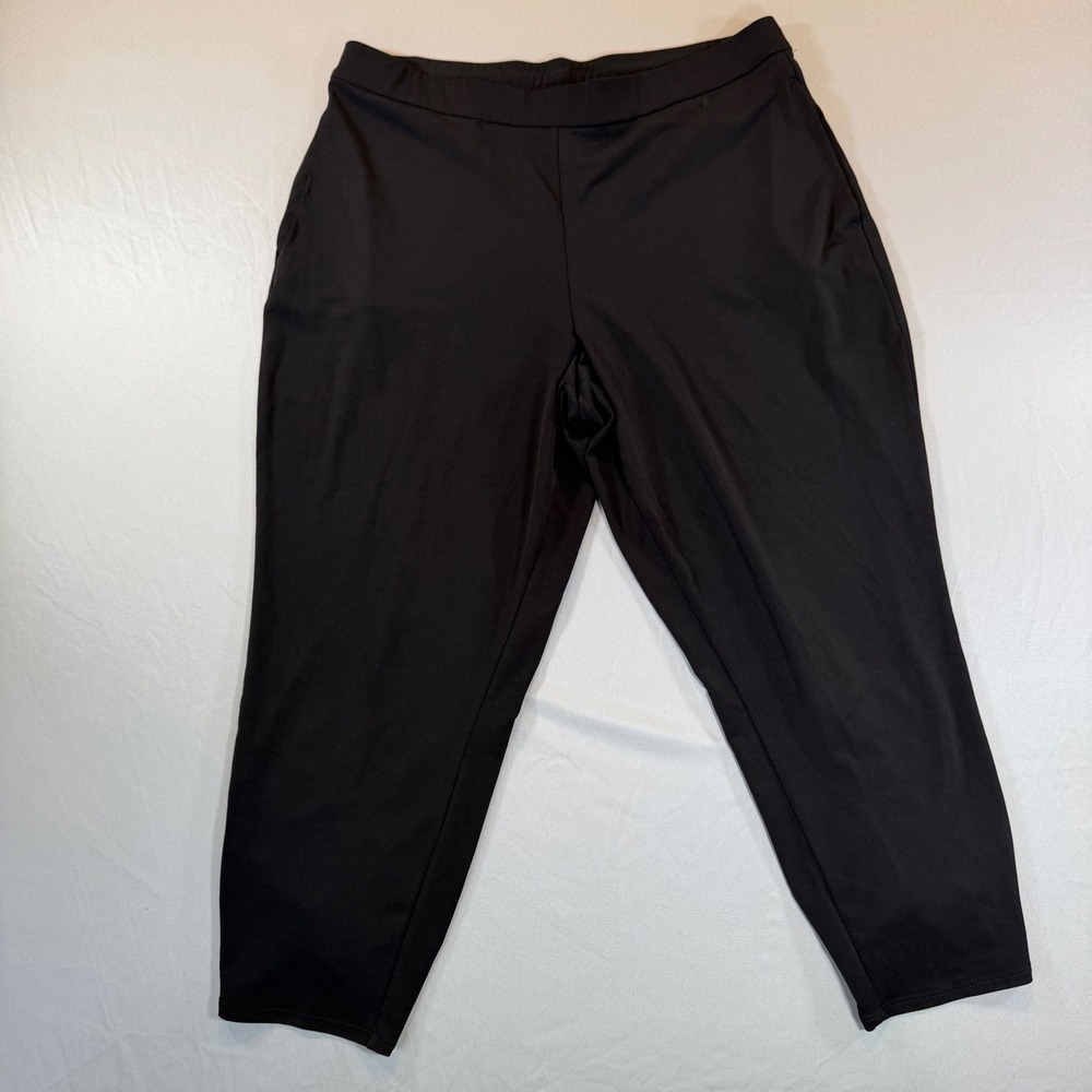 Susan Graver Every‎ Day Black Liquid Knit Ruched Crop Pants A306518 Size SP